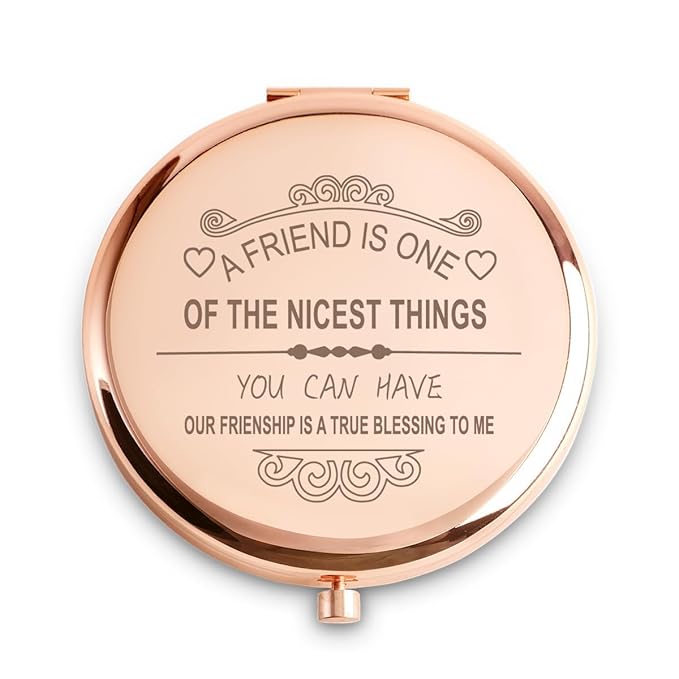 Friendship Gifts for Women Girls, Personalized Gifts for Friends BBF Bestie, Custom Compact Mirror for Birthday, Mothers Day, Graduation, Basket Stuffers