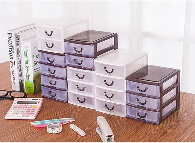 Cabilock 2layer Transparent Plastic Drawer Storage Box for Office and Home Multifunctional Organizer for Cosmetics Office Supplies and Sundries Creative Desktop Holder