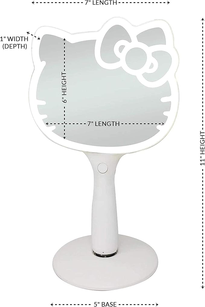 Impressions Vanity Hello Kitty LED Handheld Mirror, Makeup Vanity Mirror with Standing Base and Adjustable Brightness