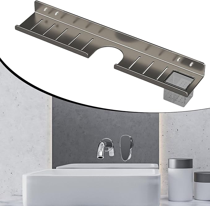 Over Sink Shelf Bathroom Rack Shampoo Holder Wall Mounted Sturdy Wall Organizer Bathroom Shelf for Hotel Farmhouse Washroom, Gray
