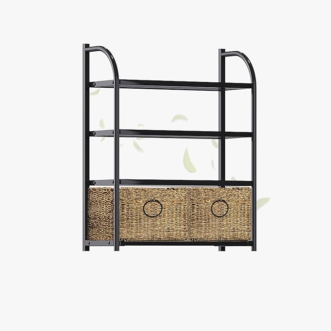 Zhongma Wall Mounted Metal Bathroom Shelves with 2 Baskets, 4-Tier Bathroom Organizer and Storage Over Toilet, Slate and Weave