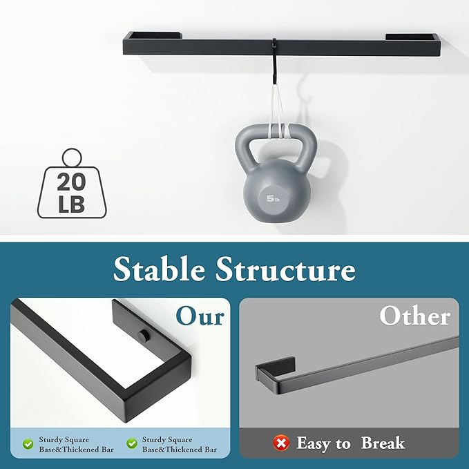 Towel Rack for Bathroom Wall Mount, 23.64" SUS304 Stainless Steel Rustproof Towel Bar, Matte Black Towel Holder for Bathroom Laundry Room Hotel Modern Home Decor