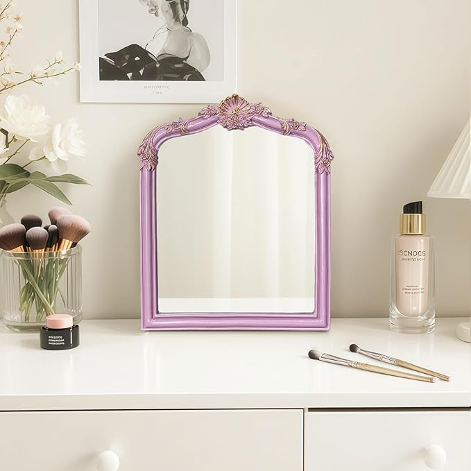 Pink Flower Bow Mirror - 13x10 Inch Perfect Elegant Decorative Accent, Wall-Mounted Tabletop Makeup Mirror for Nursery Baby Room Bedroom Decor