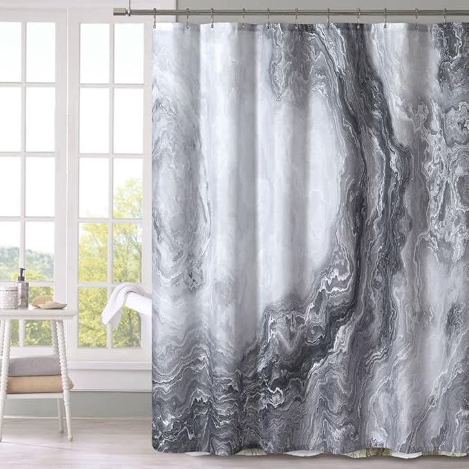 Grey Shower Curtain Marble Texture for Bathroom, Grey Polyester Fabric Waterproof Bathroom Decor,72 x 72 Inch,Standard Size