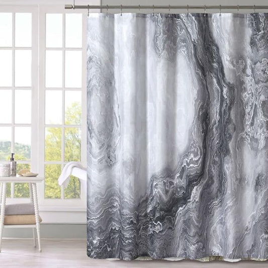 Grey Shower Curtain Marble Texture for Bathroom, Grey Polyester Fabric Waterproof Bathroom Decor,72 x 72 Inch,Standard Size