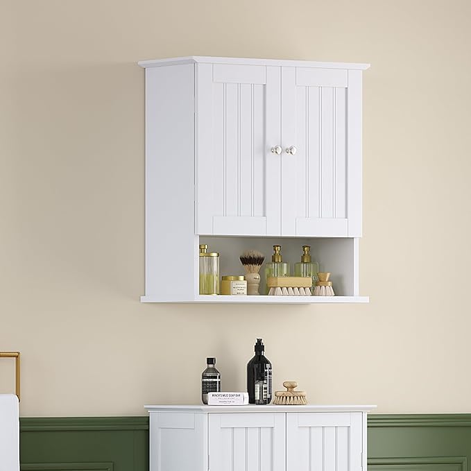 ChooChoo Kitchen Cabinet Wall Mounted, Laundry Room Cabinet with Door Shelves, Bathroom Wall Cabinet with Adjustable Shelf, Medicine Cabinet for Bathroom, Kitchen, Laundry Room, White