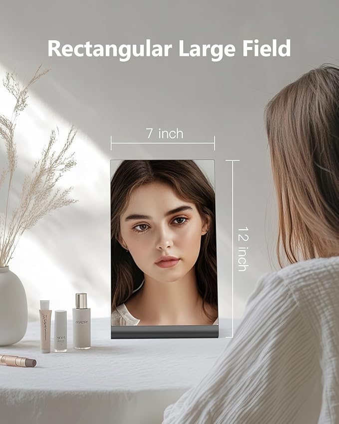 NEZZOE 12"x7" Frameless Flat Makeup Mirror, Free Standing Vanity Mirror for Bathroom Countertop, Desk or Jewelry Display, Perfect for Makeup & Shaving, Space Black