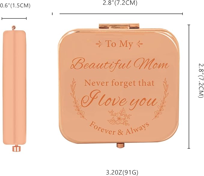 Compact Mirror Gifts for Mom, Rose Gold Compact Mirror for Mother, Birthday Gifts for Women from Daughter or Son for Mom Birthday, Mothers Day Wedding Anniversary