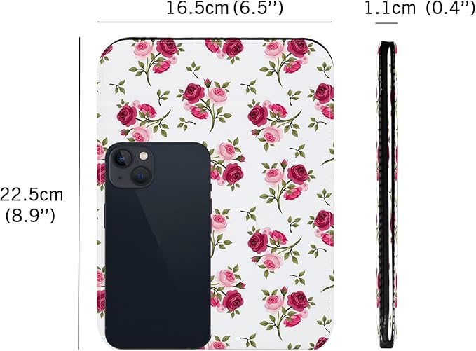 Mirror Foldable Portable Travel Makeup Compact Personal Hand Mirror PU Portable Adjustable Rectangular Ultrathin Vanity Mirror with Stand, for Travel, Camping, Home, Office & On-The-Go (Rose Pattern)