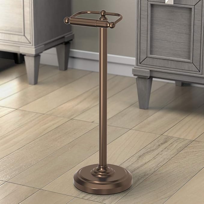 Gatco 1436BZ Toilet Paper Holder Stand, Bronze Finish, Freestanding Bathroom Floor Stand, Weighted Base