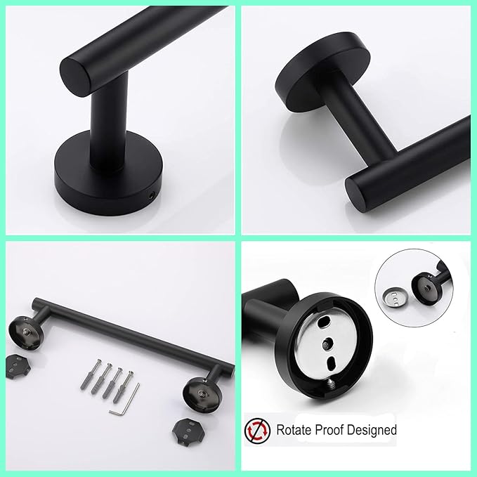 12 Inch Towel Bar for Bathroom 9/12/16/24/28/33 Inch Kitchen Hand Towel Holder Matted Black SUS304 Stainless Steel RUSTPROOF Wall Mount Towel Rod(1, Matted Black, 12 Inch)