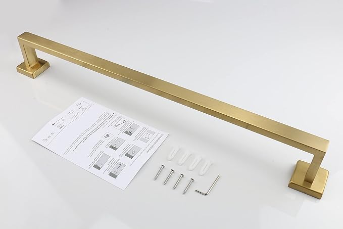 TocTen Bath Towel Rack - Square Base Thicken SUS304 Stainless Steel Towel Bar for Bathroom, Bathroom Accessories Towel Rod Heavy Duty Wall Mounted Towel Holder. (Brushed Gold, 30)