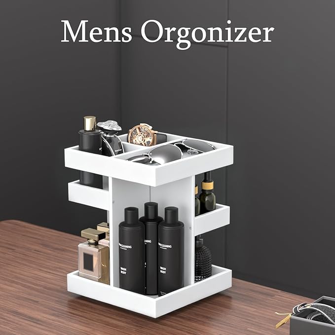 Cologne Organizer for Men Women, Large Capacity Wood Perfume Shelf with Rotate Makeup Organizer Bathroom Vanity Countertop Storage