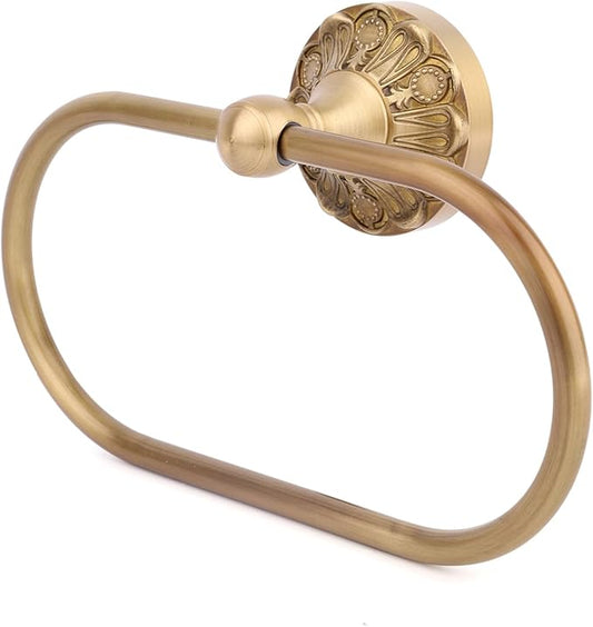 Antique Brass Towel Rack Holder, Oval Retro Brass Hand Towel Ring Wall Mounted Bathroom Accessories for Home Hostel