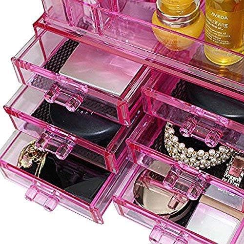 Pink Acrylic Cosmetics Makeup Jewelry Organizer 6 Drawers with 8 Compartments Top Section ( idea for Christmas, birthday gift)
