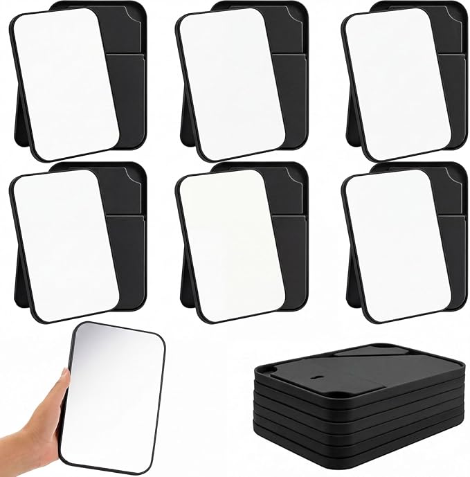 Cinnvoice 12 Pack Desktop Makeup Mirror Bulk 90° Adjustable Portable 8" Vanity Table Mirror with Stand, Folding Travel for Makeup Party Spa Party, Women, Cosmetics Personal Beauty (Black)