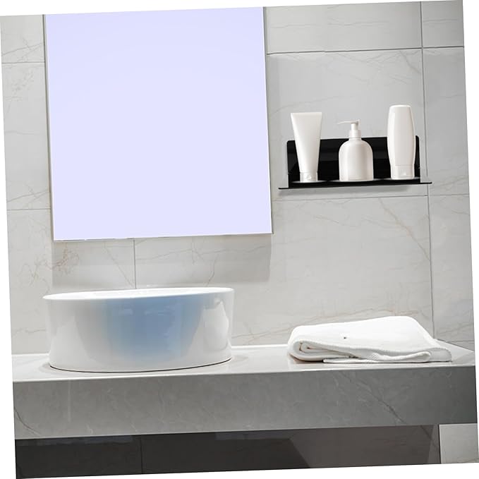 PRETYZOOM 2pcs Wall-Mounted Bathroom Storage Rack Black Acrylic L-Shaped Shelves Waterproof Decorative Shelf for Toilet and Bathroom Organization