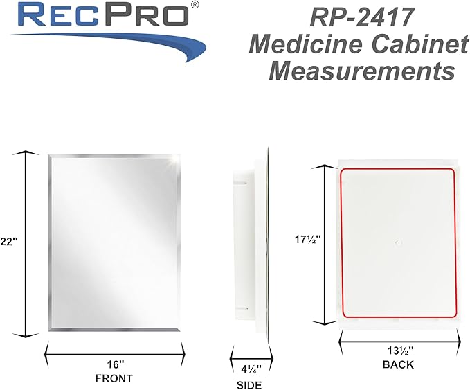 RecPro RV Bathroom Medicine Cabinet | 16” W x 22” H | Two Shelves | Frameless Polished Edge Mirror | Made in USA | White