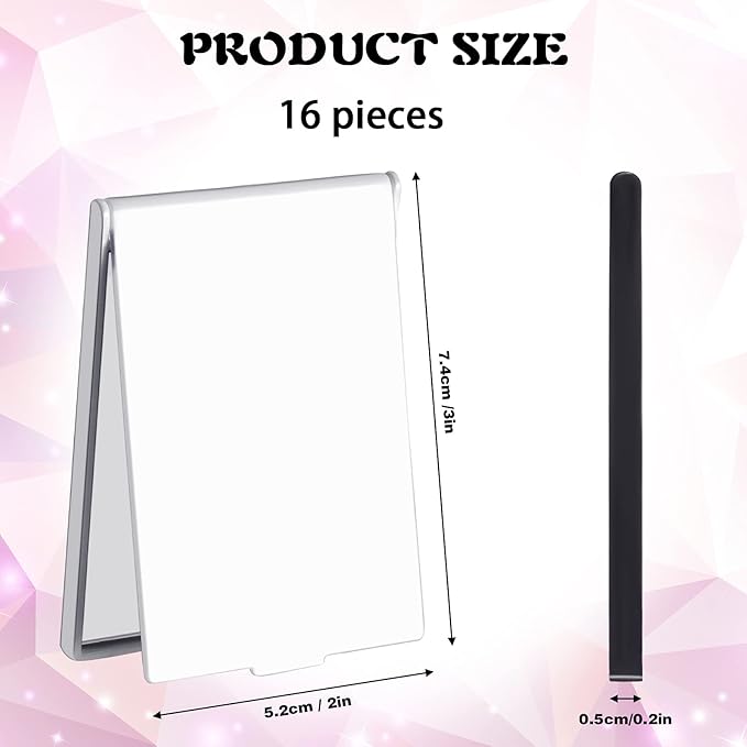 Queekay Home Mirror, 16pcs 2 x 3 x 0.2'' Small Makeup Folding Mirror, Portable Travel Mirror, Compact Stand up Mirror, for Women Girls, Black, White