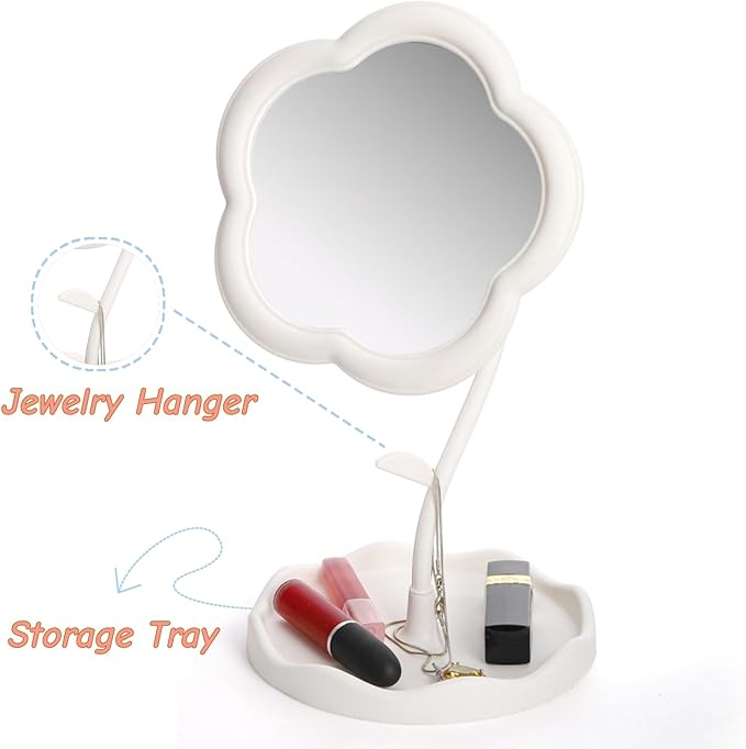 6 Pieces Flower Shaped Mirror, Multi-Angle Adjustable Spa Party Makeup Mirror, Compact Table Vanity Mirror with Jewelry Tray for Home Decor Sleepover Party Aesthetic Gift