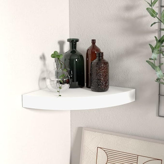Floating Corner Shelf White 9.8x9.8 Inch Honeycomb MDF Wall Mounted Storage Shelves with Invisible Bracket for Bathroom Bedroom Living Room Decor
