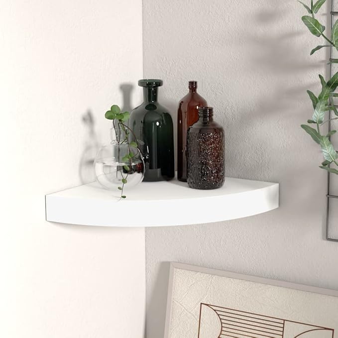 Floating Corner Shelf White 9.8"x9.8"x1.5" Honeycomb MDF Wall Mount Shelf with Invisible Bracket - Decorative Storage Solution for Bathroom, Living Room, Bedroom