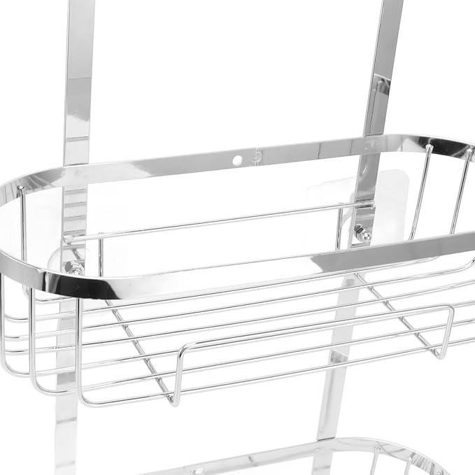 Metal Iron Wall Mounted Bathroom Basket, 2 Layer Punch Free Bathroom Shelves, Rust Storage Basket for Tile and Glass Surfaces, Easy Install Toilet Accessories for Bathroom (Electroplated)