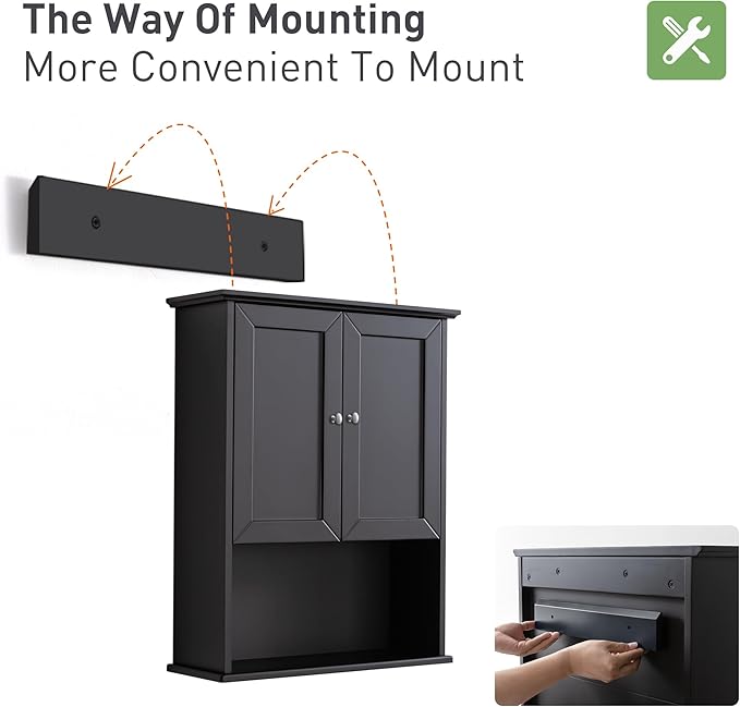 VANIRROR Black Wall Cabinet 24x30 Inch Wooden Over The Toilet Storage Cabinets with 2 Doors, Above Toilet Storage Medicine Cabinets for Bathroom Laundry Room Bedroom Kitchen