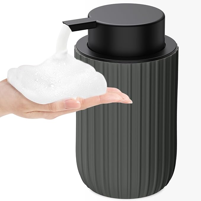 Ceramic Foaming Soap Dispenser, 12 oz Bathroom Foam Hand Soap Dispenser, Refillable Lotion Soap Dispenser with Removable Pump for Kitchen Hand Wash Dispenser, Modern Home Decor(Matte Grey)