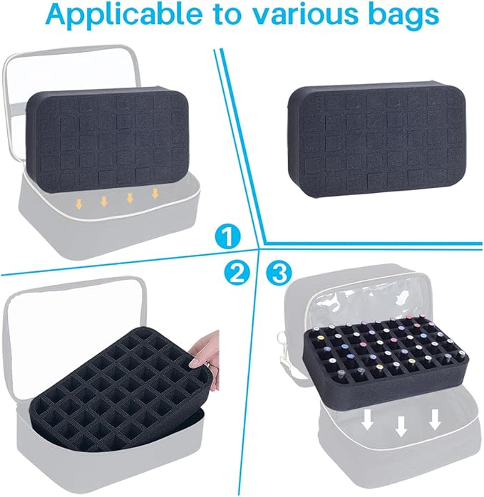 2 Pack Nail Polish Organizer Holder Foam Pad with Slots for Storage 80 Bottles (15ml/0.5fl.oz) Nail Polish or Essential Oil Tray for Drawers Black