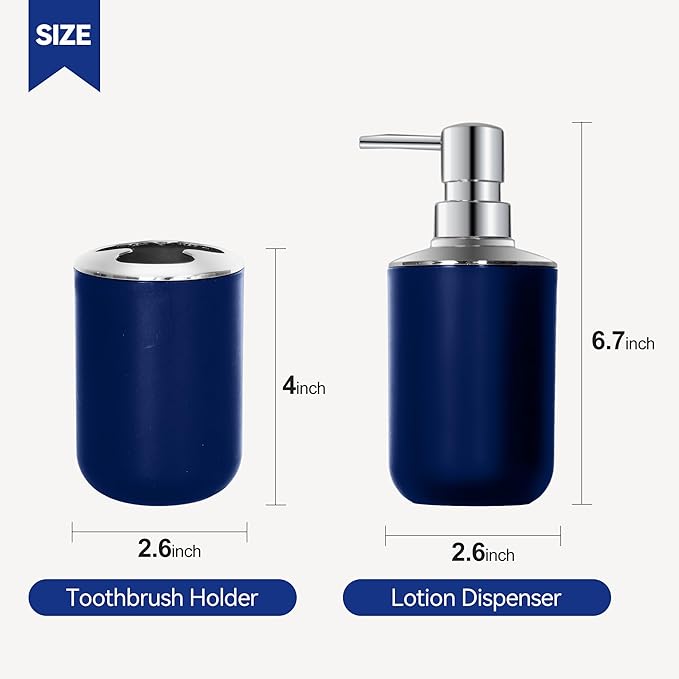 Blue Bathroom Accessories Set 2 PCS, Blue Bathroom Accessories, Plastic Soap Dispenser and Toothbrush Holder Set, Boho Bathroom Decor, Bathroom Set