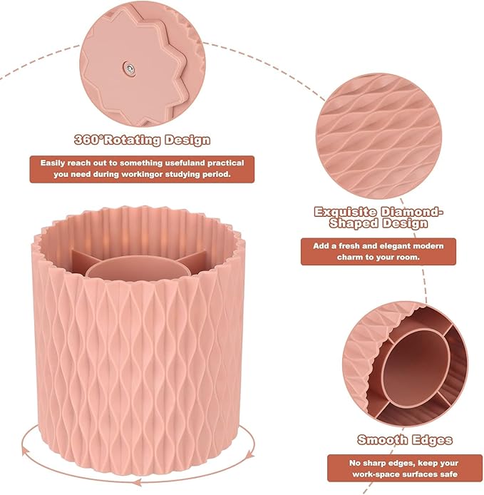 Makeup Brush Holder Organizer-360?? Rotating Makeup Brush Storage,Pencil Pen Holder Cup,Desk Accessories,5 Slot Make up Brushes Cup, for Vanity Desktop Bathroom Countertop (Pink)
