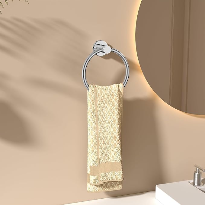FORIOUS Towel Ring, SUS304 Stainless Steel Modern Hand Towel Holder Rack Hanger Round for Bathroom Wall Mounted, Ideal for Bath, Kitchen, RV, Chrome(2 Pack)