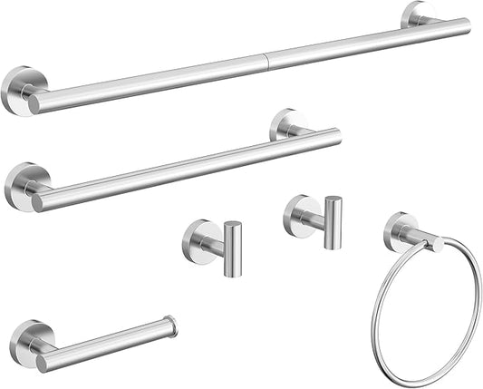 6 Pcs Chrome Bathroom Hardware Accessories Set SUS304 Stainless Steel Towel Rack and Toilet Paper Holder Set Towel Bar Set Wall Mounted by HOMEMYSTIQUE
