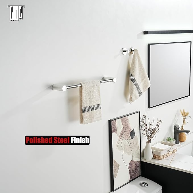 JQK Towel Bar Chrome, 18.5 Inch 304 Stainless Steel Thicken 0.8mm 2 Pieces Towel Rack Bathroom Wall Mount, Useable Length 16 Inch, TB610L16-CH