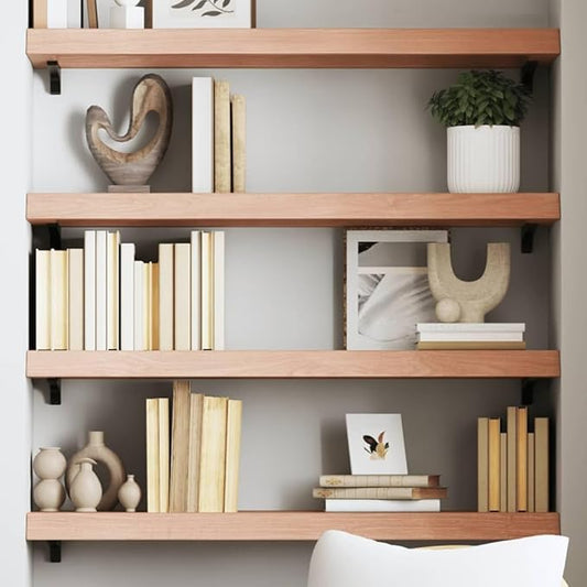 Solid Wood Floating Shelf, Rustic Live Edge Oak Board 39.4 x 11.8 Inches, Light Brown Treated Wall Mounted for Bathroom, Kitchen, Office, Handmade Storage Shelf with High Weight Capacity