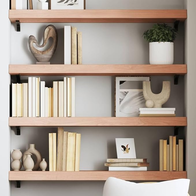 Solid Oak Wall Shelf 39.4 x 11.8 Inch Floating Wood Shelves for Wall Storage, Durable Live Edge Rustic Display Ledge for Living Room, Bedroom, Kitchen, Light Brown