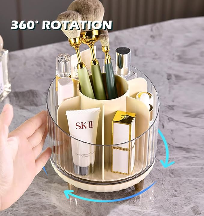 360° Rotating Makeup Organizer, Makeup Brush Holder, Cosmetic Display Case, Lipstick Organizer for Vanity Desk Bathroom Countertop (Orange)