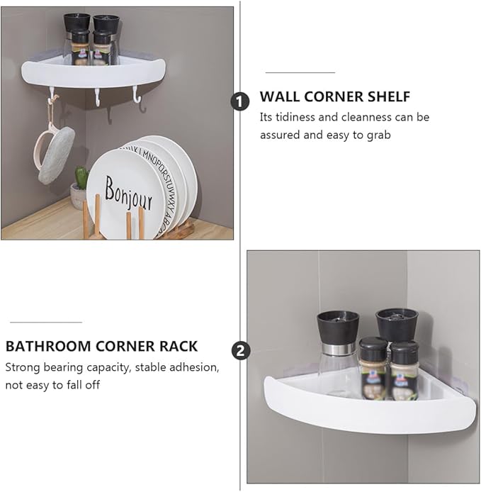 Uonlytech 2Pcs Punch-Free Wall Corner Shelf Bathroom Storage Racks Triangular Rack Drainage for Bathroom and Kitchen Gray White