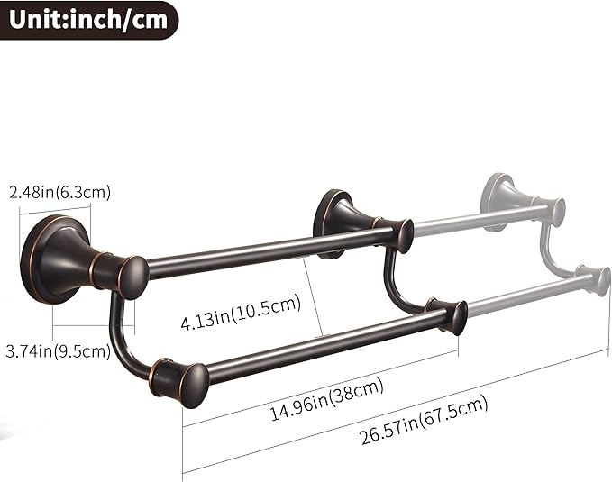WOLIBEER Bronze Double Towel Bar, Adjustable 14.96 to 26.57 inches Towel Holder Oil Rubbed Farmhouse Towel Rack Rustic Towel Hanger Bathroom Wall Mounted