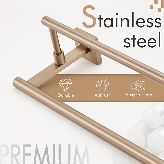 KOKOSIRI Towel Bars 36-Inch Bathroom Towel Holder Champagne Bronze Double Bath Towel Racks Wall Mounted Stainless Steel B5009CPG-L36