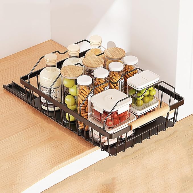 GarveeHome Pull Out Cabinet Organizer Expandable Slide Out Drawer Organizers, No Drill Pull Out Drawers Adhesive Compatible Framed Cabinets Shelves for Kitchen Pantry