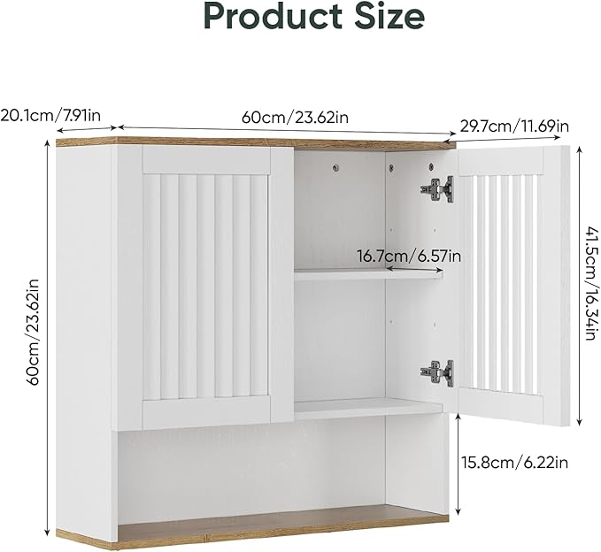 Smart FENDEE Bathroom Cabinet with Louvered Door, White Wall Mounted Cabinet with Adjustable Shelf for Bathroom, Laundry Room, Above Toilet Organizer