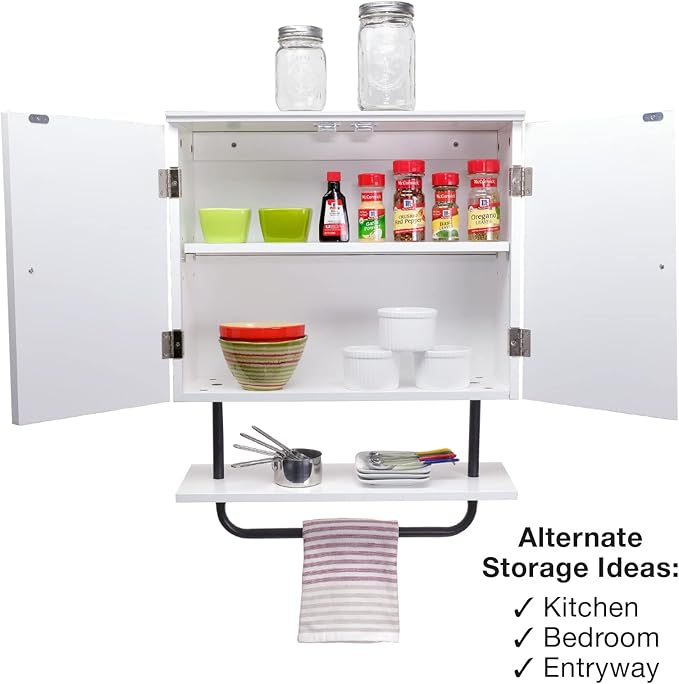 EXCELLO GLOBAL PRODUCTS 22" x 27.5” Barndoor Bathroom Wall Cabinet, Space Saver Storage Cabinet Kitchen Medicine Cabinet with Adjustable Shelf and Towel Bar, White