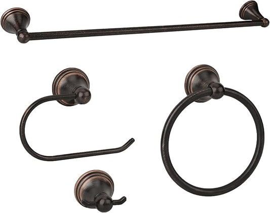 Antique 4 Piece Bathroom Hardware Accessories Set Oil Rubbed Bronze,Towel Bar Set 24 Inch,Toilet Paper Holder,Towel Holder,Towel Rack Set,Brushed Bronze Bathroom Accessories Kit