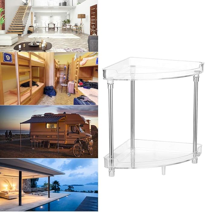 4 Tier Corner Storage Organizer, Compact Freestanding Bathroom Shelf with Clear Acrylic Trays for Hair Accessories Toiletries Countertop Organization (2-Tier)