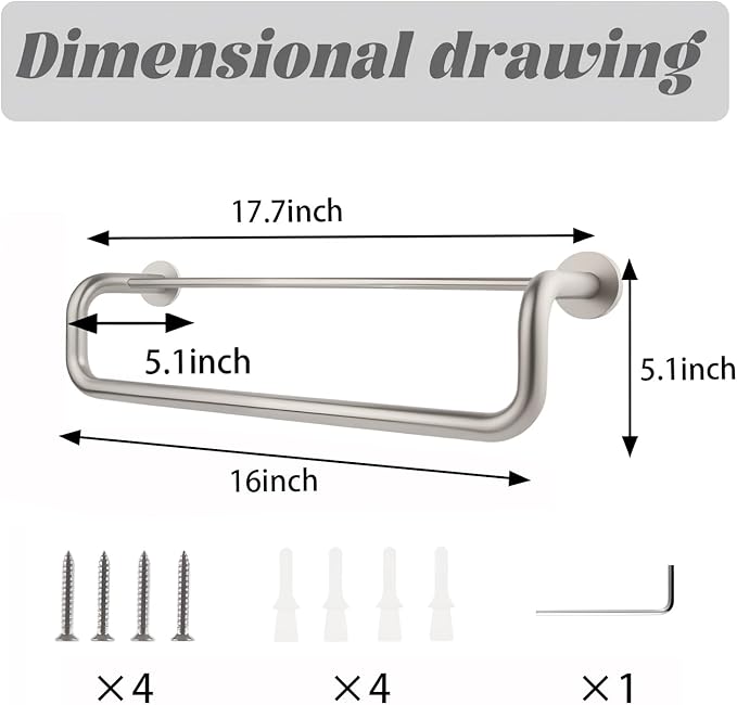 Double Towel Bar,Towel Rack for Bathroom,16 Inch Brushed Steel Towel Holder, Bath Towel Rack for Bathroom Wall Mounted,SUS304 Brushed Stainless Steel,Silver
