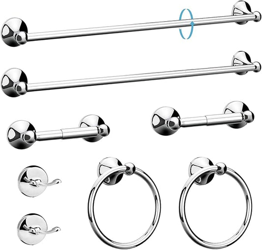 Newfun 8-Pieces 24 Inch Polished Chrome Bathroom Hardware Set, Bathroom Accessory Set, Includes 24" Adjustable Bath Towel Bar, Towel Rings Wall Mounted, Toilet Paper Holder, Robe Towel Hooks