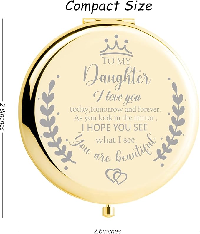 Soulpetals Daughter Gifts Compact Mirror for Daughter from Dad Mom, Daughter Birthday Gifts for Daughter Engraved Makeup Mirror for Daughter