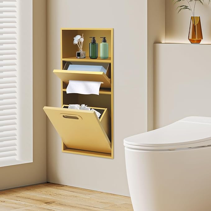 Recessed Storage Cabinet for Bathroom, Stainless Steel Wall-Mounted Design, Space-Saving, Rust-Resistant, Easy Install, (Golden, 66 * 14 * 30cm)